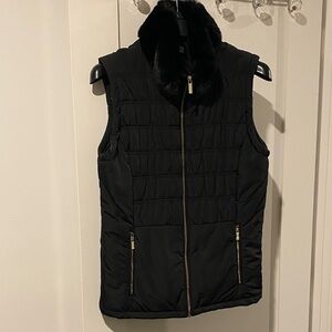 Calvin Klein Black Puffer Vest with Faux Fur Collar